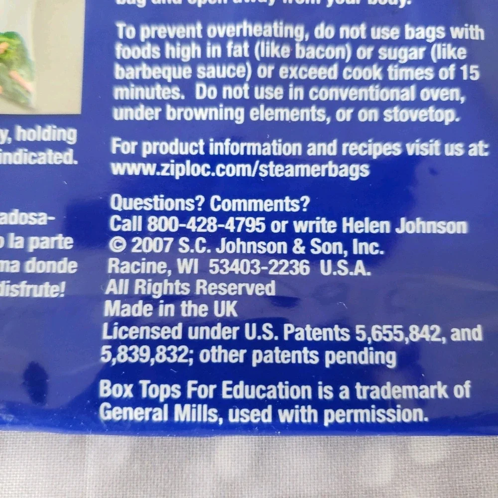 Ziploc Zip'N Steam 2-3 Servings Steam Cooking Bags Two 10 Count Packs 8x10 In